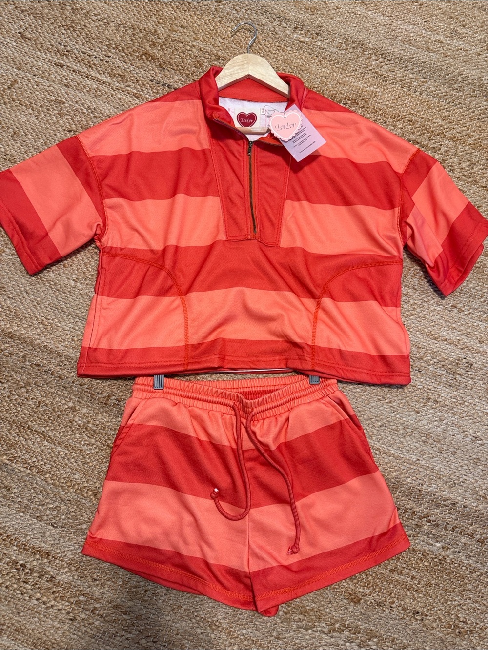 Striped Red Short-Sleeve Rashguard Set - Women